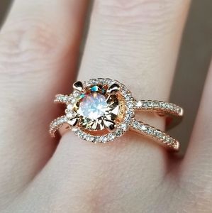 S925/Rose Gold-Champagne and White Sapphire Ring